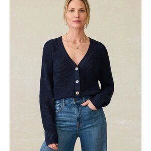 Faherty Miramar Linen Cardigan Navy Women’s Small Real Shell Buttons New NWT